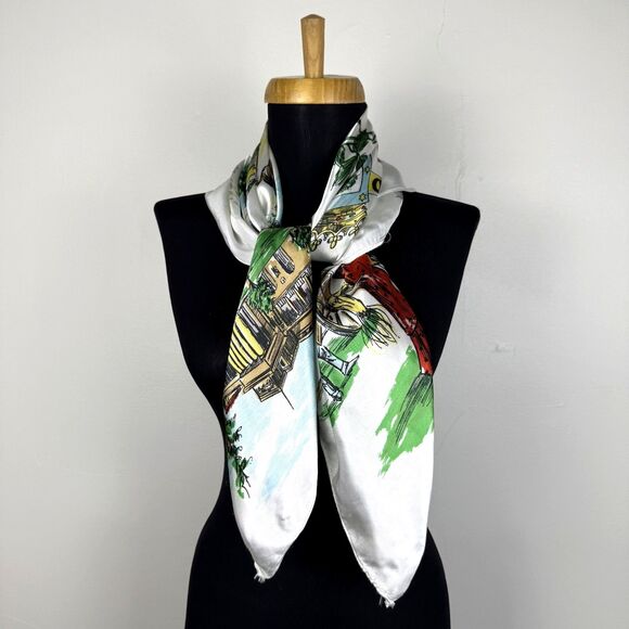 60s 70s Vintage Madrid Souvenir Scarf | Spain Travel Print Tourist Landmarks - Picture 5 of 9